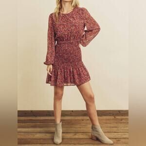 Dress Forum Los Angeles Sleeve Floral Ruffle Smocked Mini Dress M